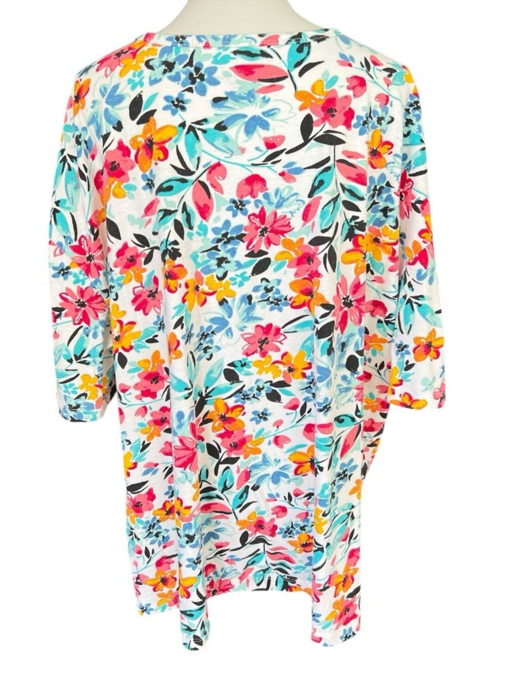 Woman Within Floral Short Sleeve Boat Neck Cotton Tee-Size 30/32 3X - Picture 2 of 2